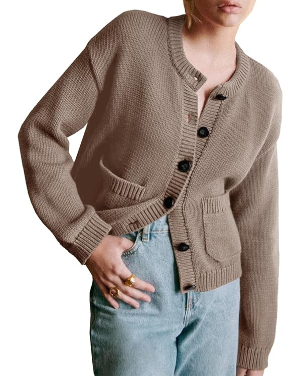 Yousify Women's Cardigan Sweaters 2024 Fall Long Sleeve Crew Neck Button Down Knit Cardigan with ... | Amazon (US)