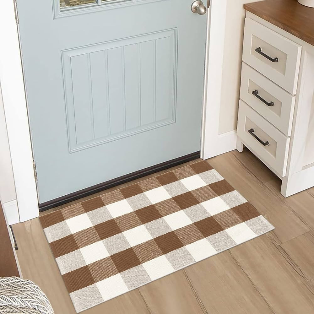 LEEVAN Buffalo Plaid Rug 2x3 Washable Rug Cotton Entryway Rug, Front Porch Decor Small Rug Woven ... | Amazon (US)