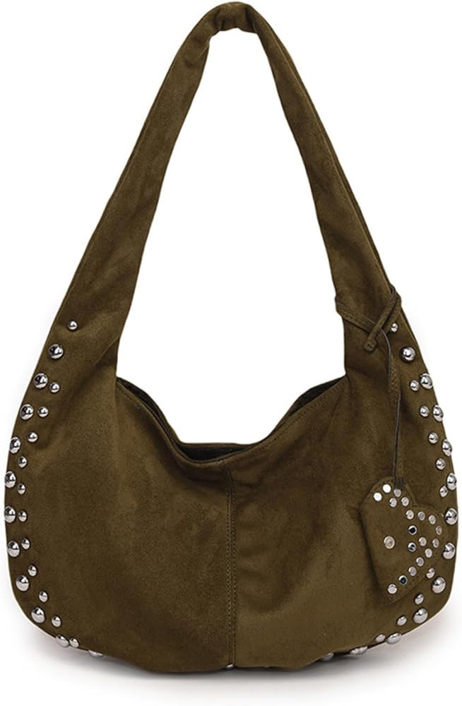Suede Handbag Studded Purses Y2k Shoulder Bag Vegan Leather Shoulder Purse Fall Suede Purse 2000s... | Amazon (US)