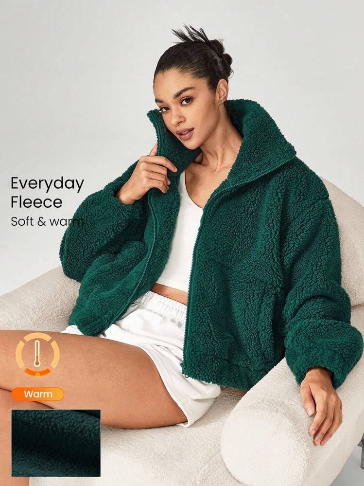 GLOWMODE Cozy Thick Polar Fleece Soft Warm Loose Fit Super High Collar Elastic Hem Jacket With Side Pockets Daily Casual Winter | SHEIN
