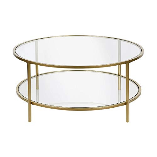 Henn&Hart 36" Wide Round Coffee Table with Glass Top in Brass, Round Coffee Table for living room... | Amazon (US)