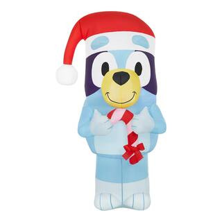 3.5 ft. LED Bluey in Santa Hat with Candy Cane Christmas Airblown® Inflatable | The Home Depot