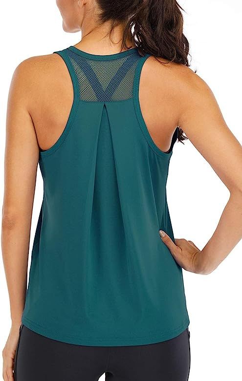 ICTIVE Workout Tops for Women Loose fit Racerback Tank Tops for Women Mesh Backless Muscle Tank Runn | Amazon (US)