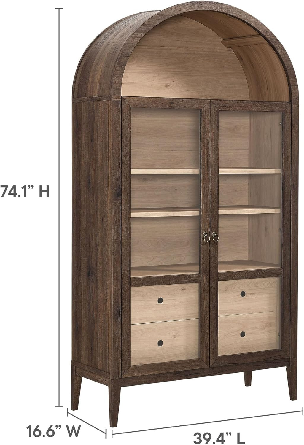 Modway Nolan Tall Arched Storage Display Cabinet in Walnut Light Oak - 74 Inch Arch Bookshelf wit... | Amazon (US)