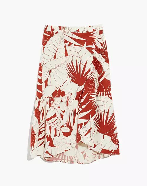 Linen-Blend Ruffle-Wrap Midi Skirt in Tropical Vacation | Madewell