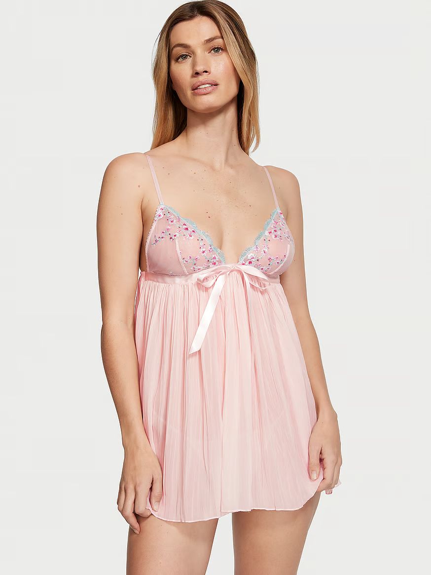 Cherry Blossom Embroidery Pleated Babydoll Set | Victoria's Secret (US / CA )