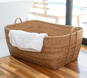 Tava Handwoven Rattan Basket With Hoop Handles | Pottery Barn (US)