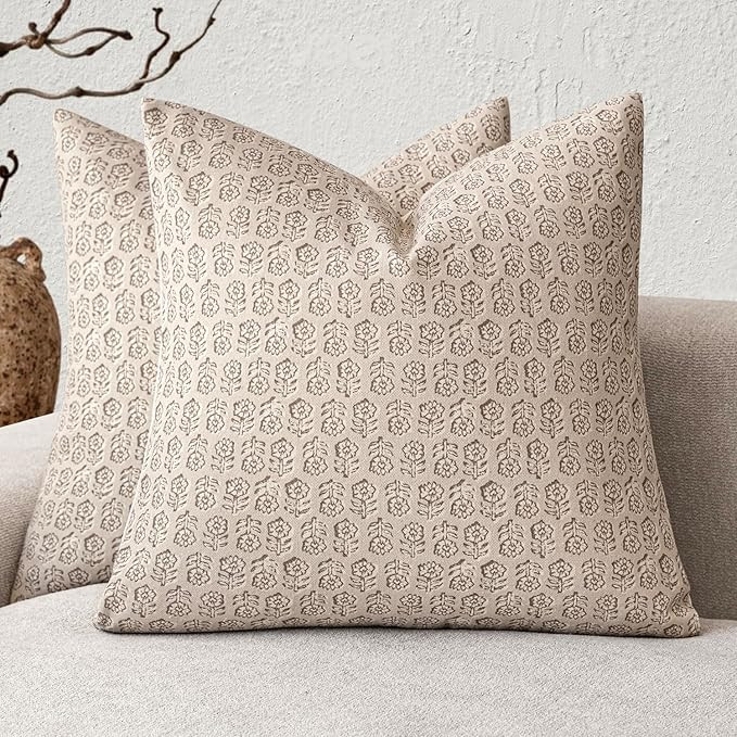 Foindtower Set of 2 Decorative Neutral Floral Print Throw Pillow Covers Vintage Accent Farmhouse ... | Amazon (US)