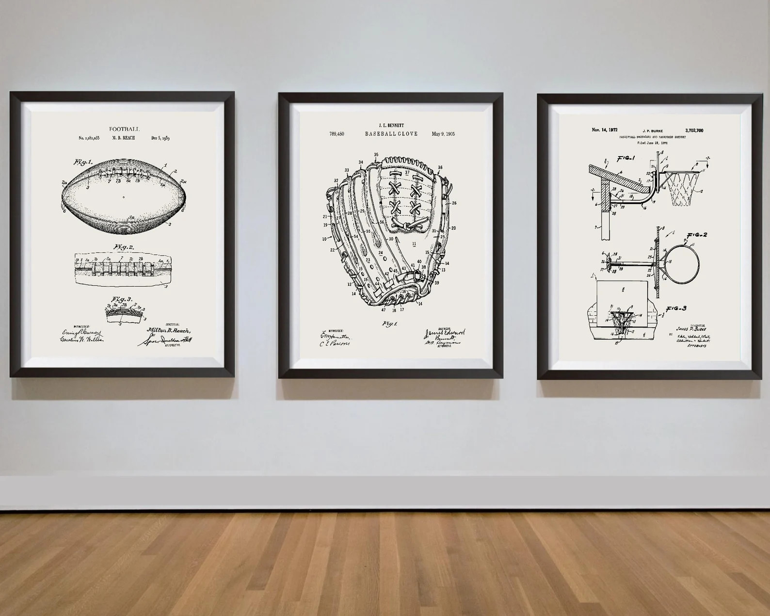 Set of 3 Sports Posters Patent Prints Football Baseball Basketball Sports Fan Gift Wall Art Insta... | Etsy (US)