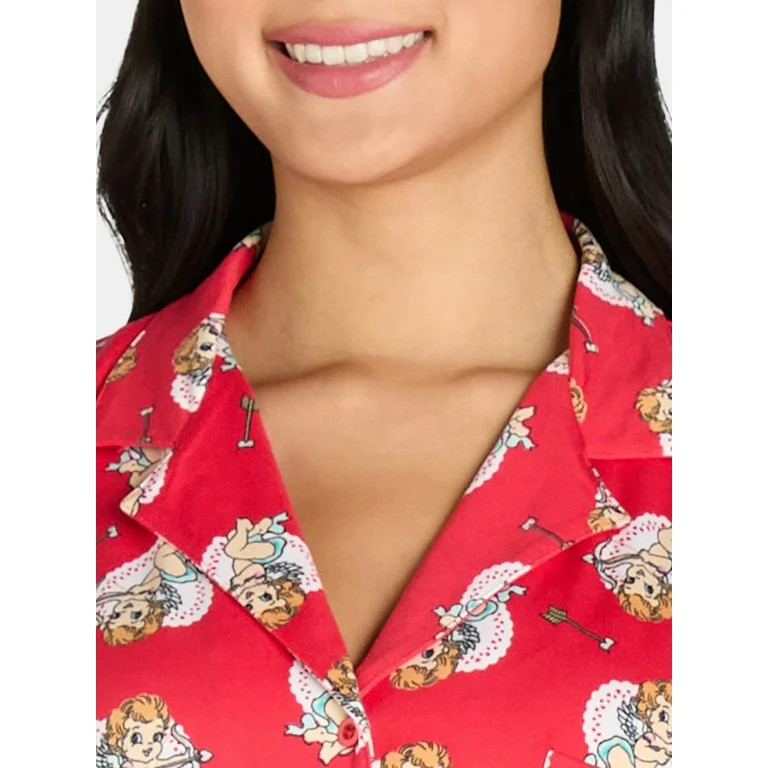 Women’s Valentine’s Day Print Shorty Notch Collar Pajama Set from Way to Celebrate, 2-Piece, ... | Walmart (US)