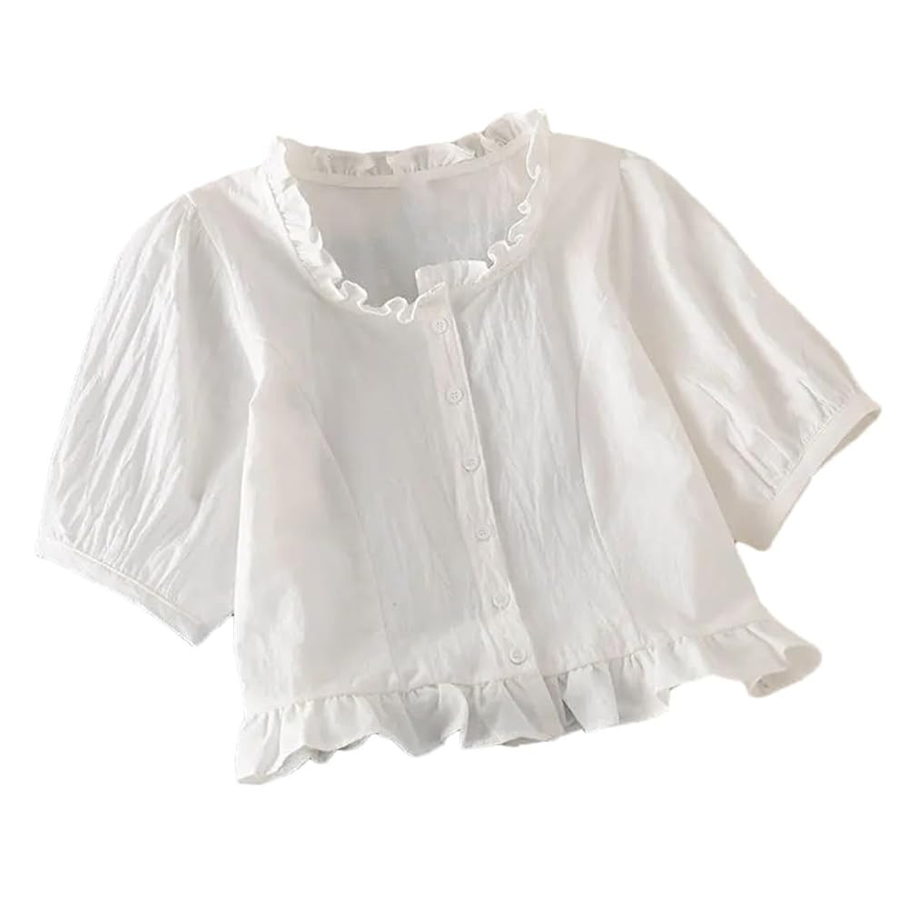 Women's Puff Sleeve Shirt Soft Summer Fungus Chiffon Casual Chiffon Shirt Top | Amazon (US)