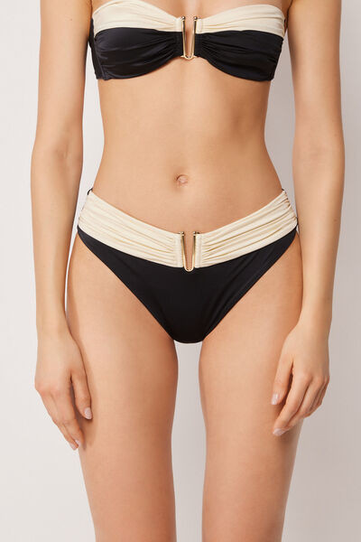 Bikinihose Mit Hohem Bund Elegant Bicolor Schwarz | Calzedonia Germany