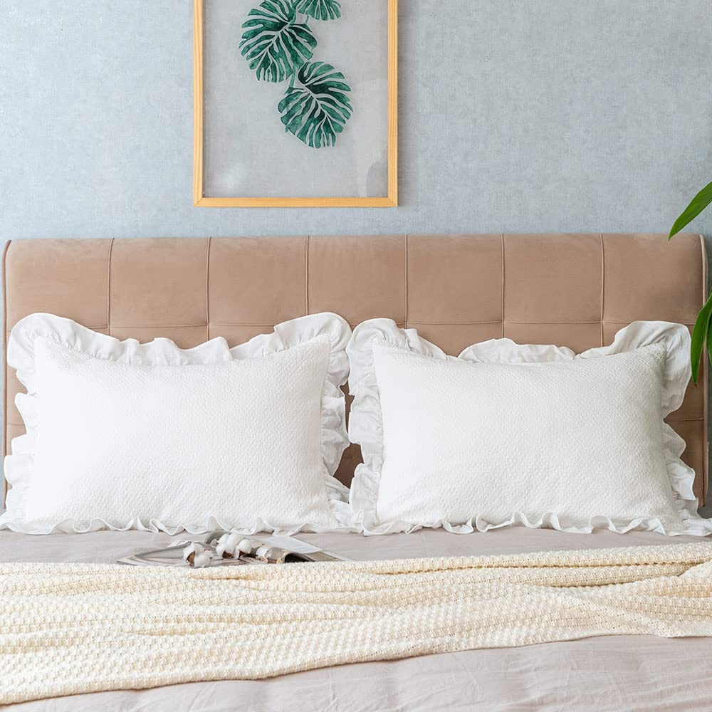 Pillow Shams Set of 2 Pure Cotton Champray Ruffled Edge,Thick and Solid Washed Dobby Heavy Fabric... | Amazon (US)