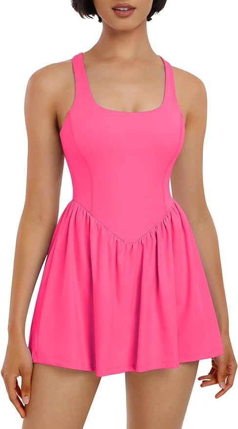 Lingswallow Tennis Dresses for Women with Built in Shorts and Bra Pockets Workout Dress Golf Athl... | Amazon (US)