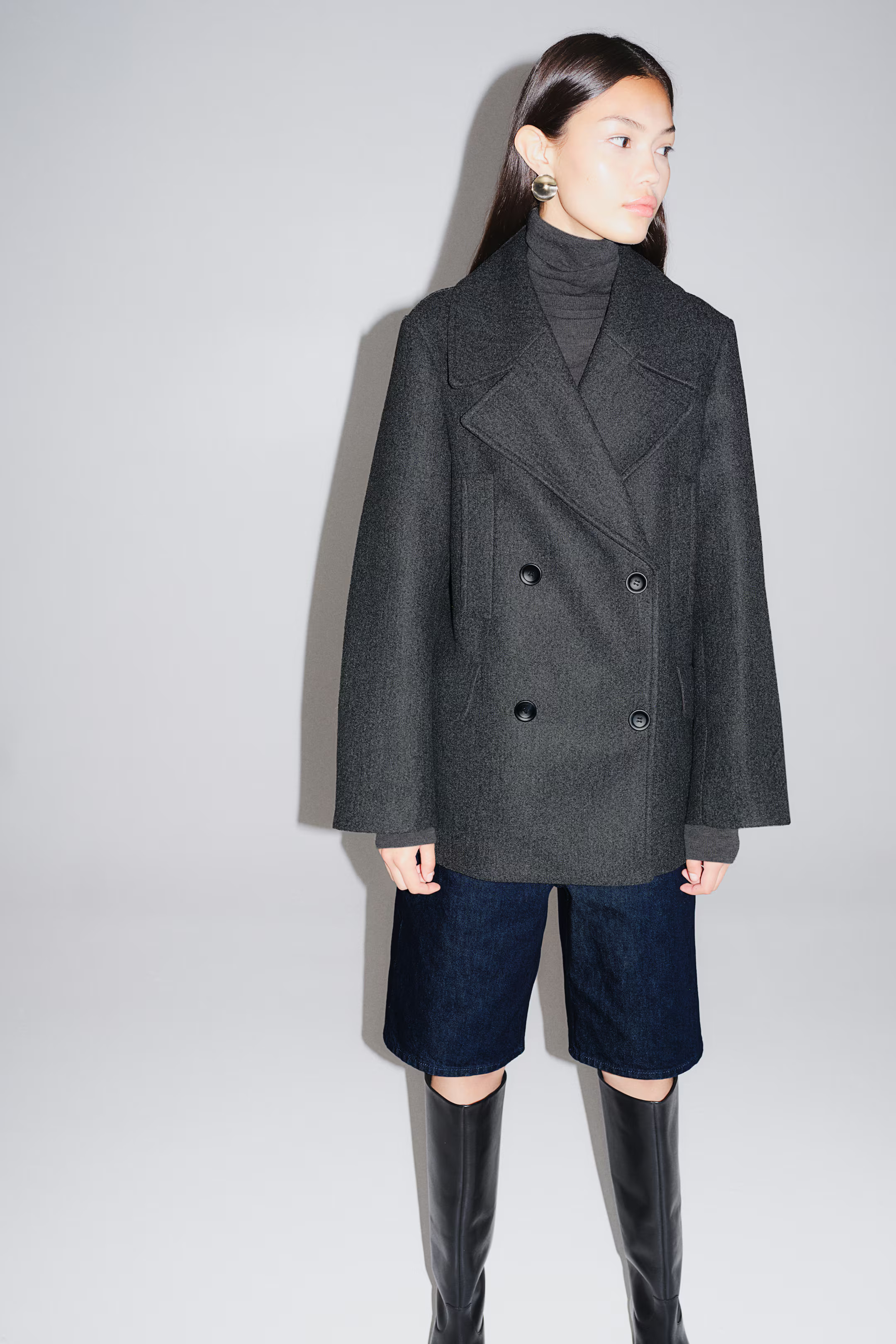 Cabanjacke - Langarm - Normale Länge - Dunkelgraumeliert - Ladies | H&M AT | H&M (DE, AT, CH, NL, FI)