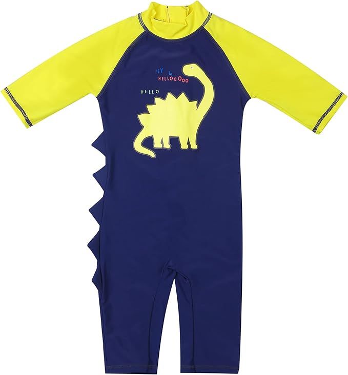 Boys' Swimwear One Pieces Zipper Toddler Sun Protection Rash Guard Short Sleeve Dinosaur | Amazon (US)