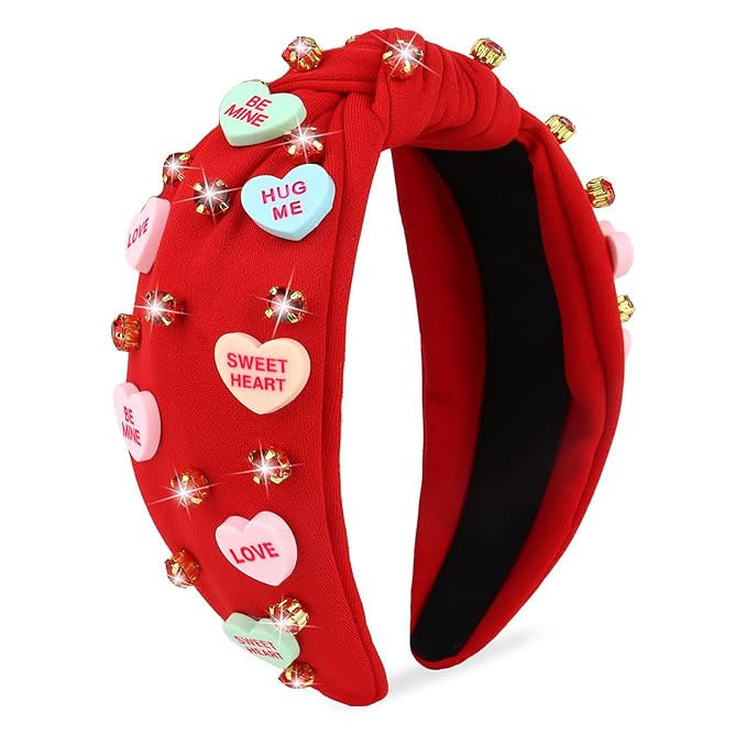 YARIEW Valentines Day Headbands for Women Love Sweet Red Heart Headband Rhinestone Knotted Headba... | Amazon (US)