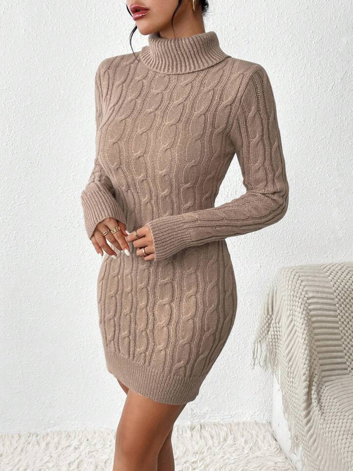 SHEIN Privé Turtleneck Cable Knit Sweater Dress | SHEIN