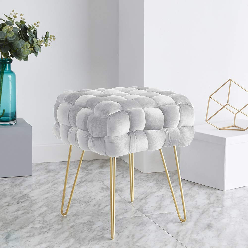 Ornavo Home Mirage Modern Contemporary Square Woven Upholstered Velvet Ottoman with Gold Metal Legs  | Amazon (US)