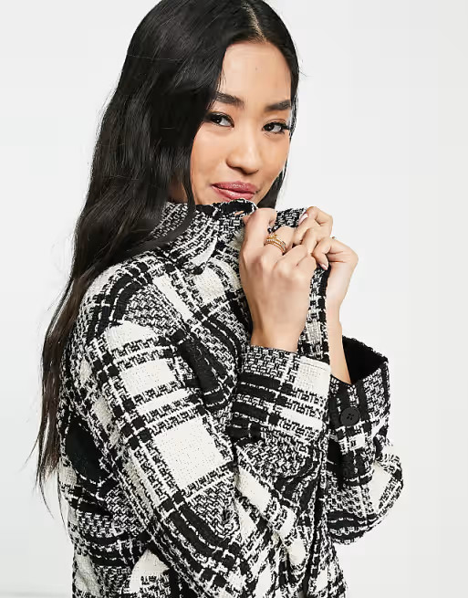 New Look boucle overshirt in black and white check | ASOS | ASOS (Global)