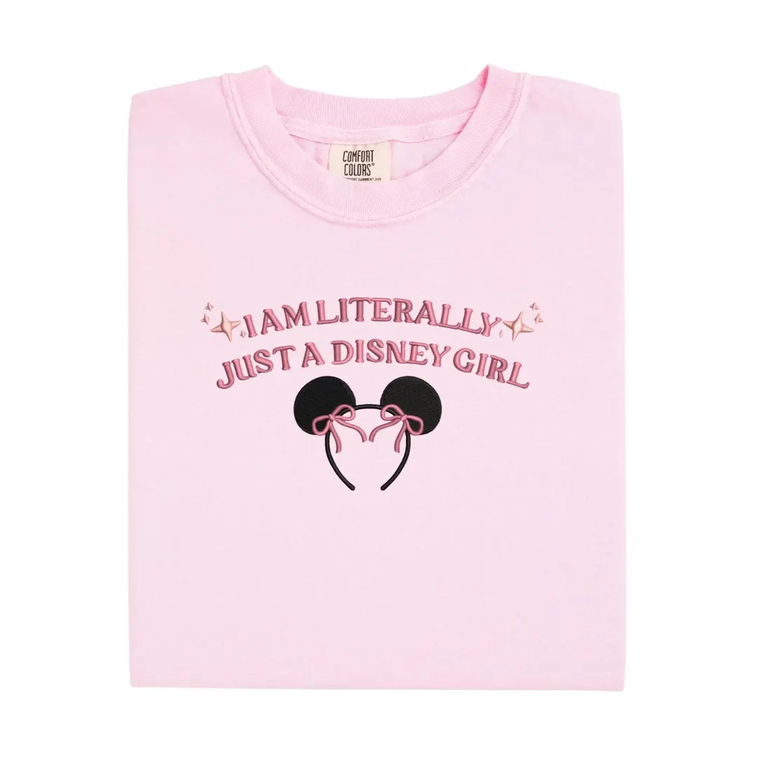 Just A Disney Girl Coquette Embroidered Tshirt, Disney World Coquette Bow Embroidered Sweatshirt,... | Etsy (US)