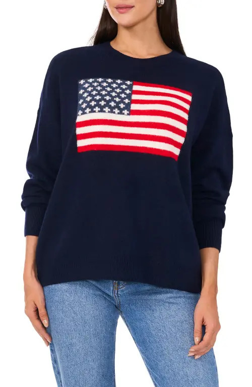 Vince Camuto Flag Graphic Sweater in Classic Navy at Nordstrom, Size X-Large | Nordstrom
