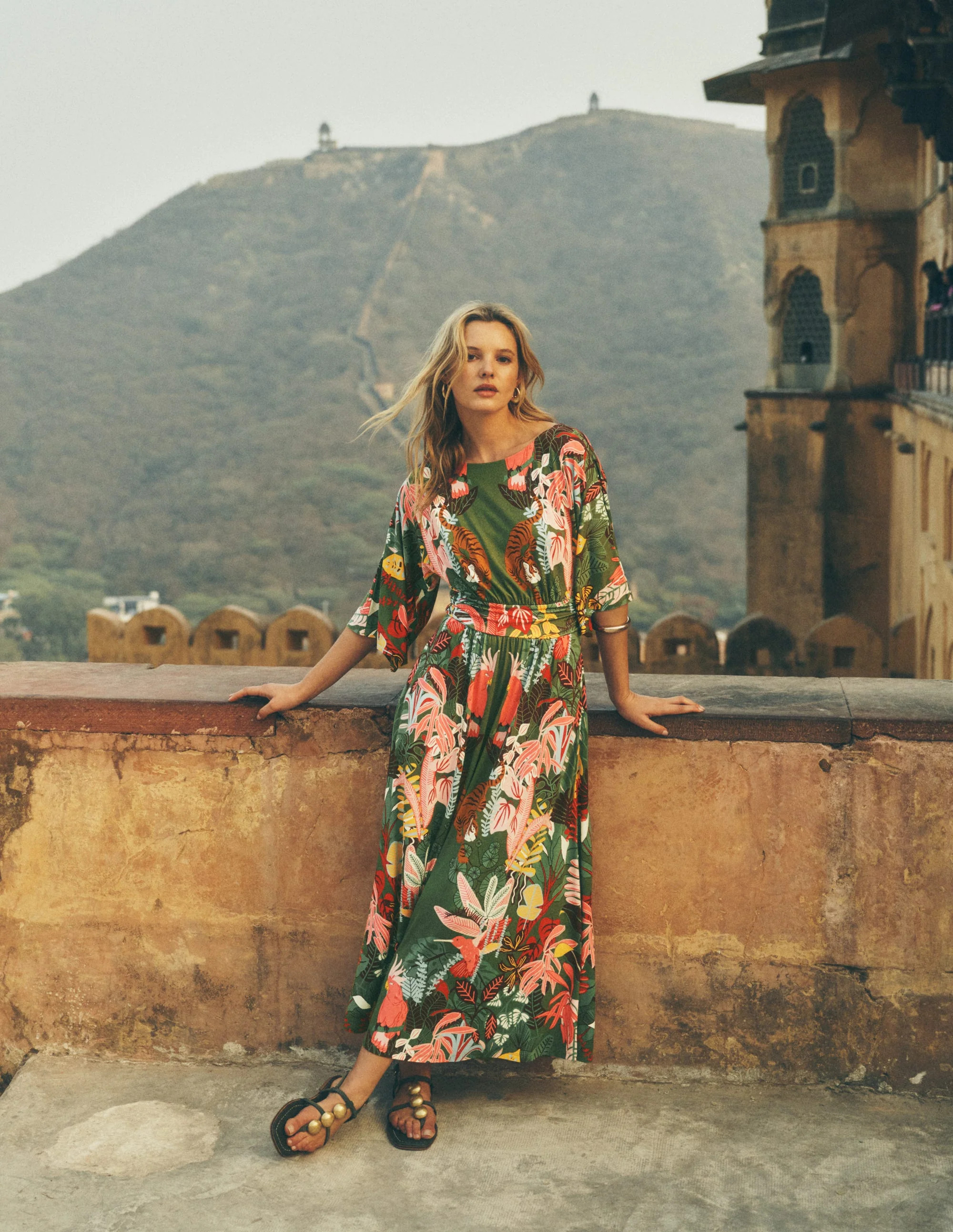 Imelda Jersey-Kimonokleid-Olivgr\u00fcn, Tropische Safari | Boden DE