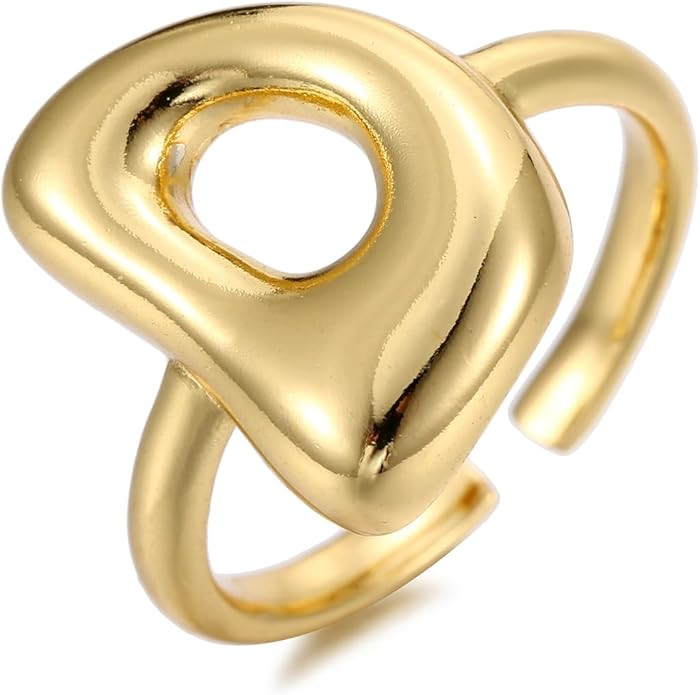 18K Gold Plated Initial Adjustable Ring for Women | Amazon (US)