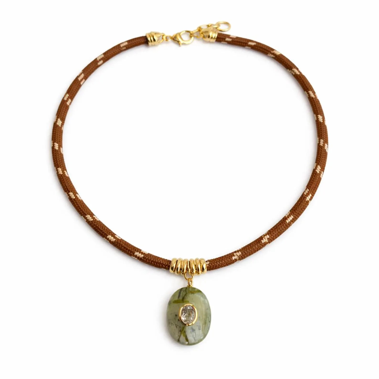 Prehnite & White Topaz Oval Rope Necklace, Green Gemstone Pendant | Etsy (Global)