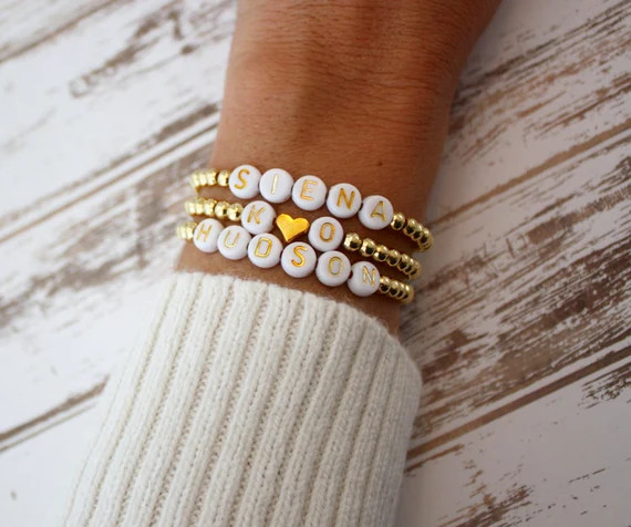 Valentines Present 14k Gold Filled Bead Personalized Bead Name Bracelet- Children's name bracelet... | Etsy (US)