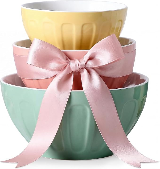 Lareina Ceramic Mixing Bowls Set of 3, Large Nesting Bowls for Serving/Baking/Prepping, Housewarm... | Amazon (US)