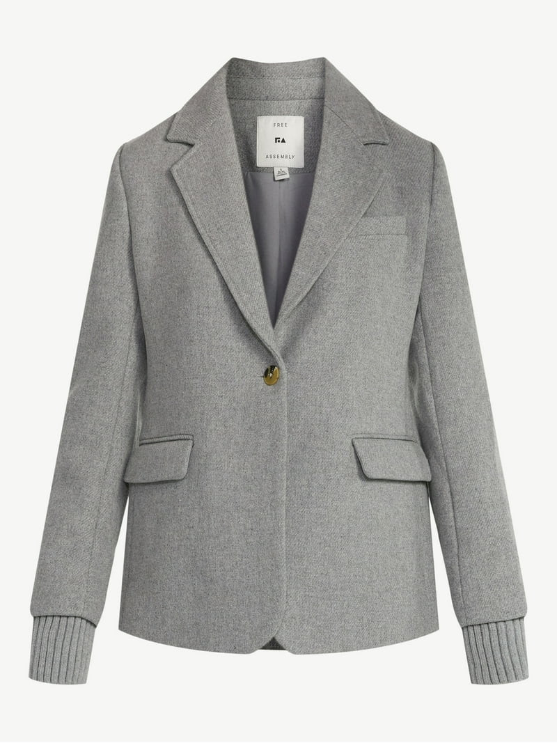 Free Assembly Women's Single Breasted Blazer with Ribbed Sweater Cuffs, Sizes XS-XXL | Walmart (US)