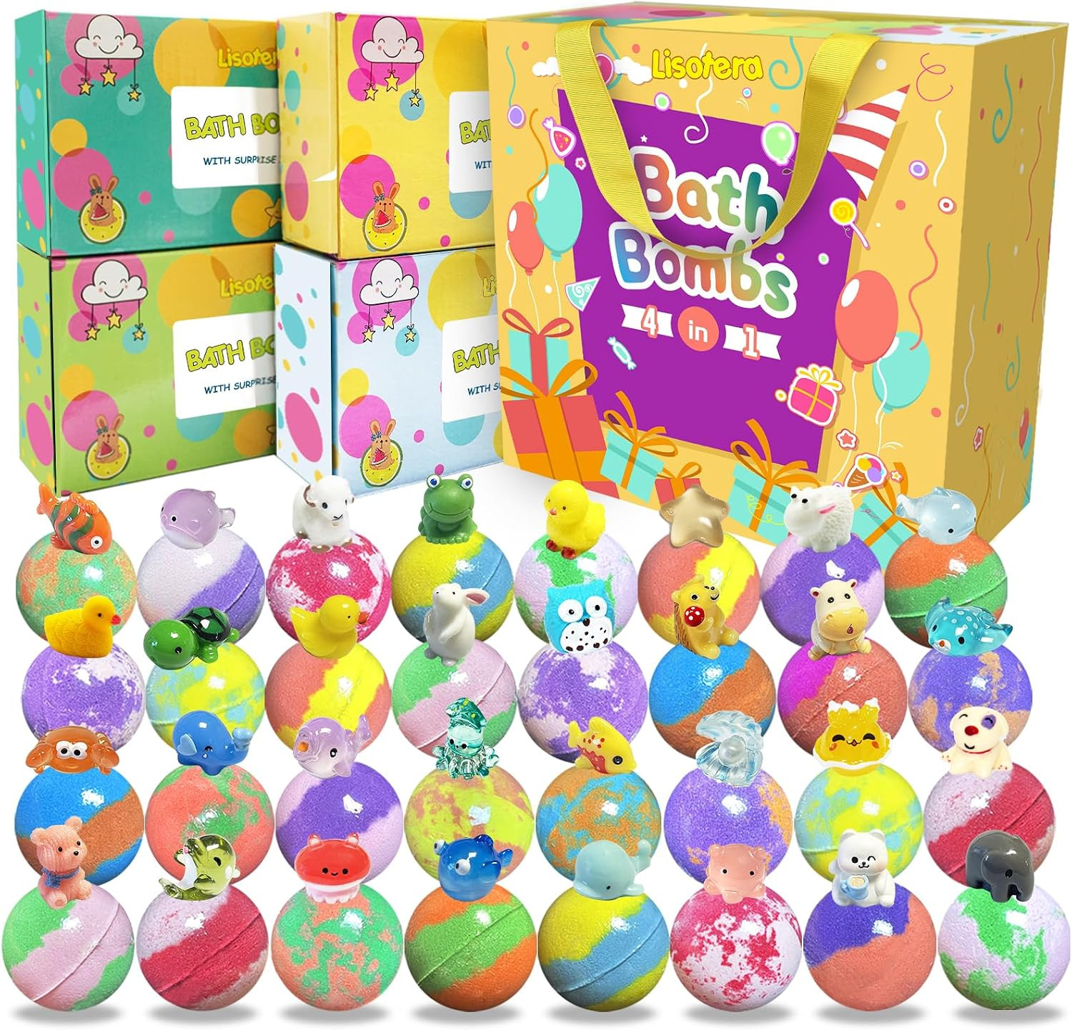 Bath Bombs for Kids with Surprise Inside, 32 Pack Kids Bath Bombs with Land & Sea Animal Toys, Gi... | Amazon (US)