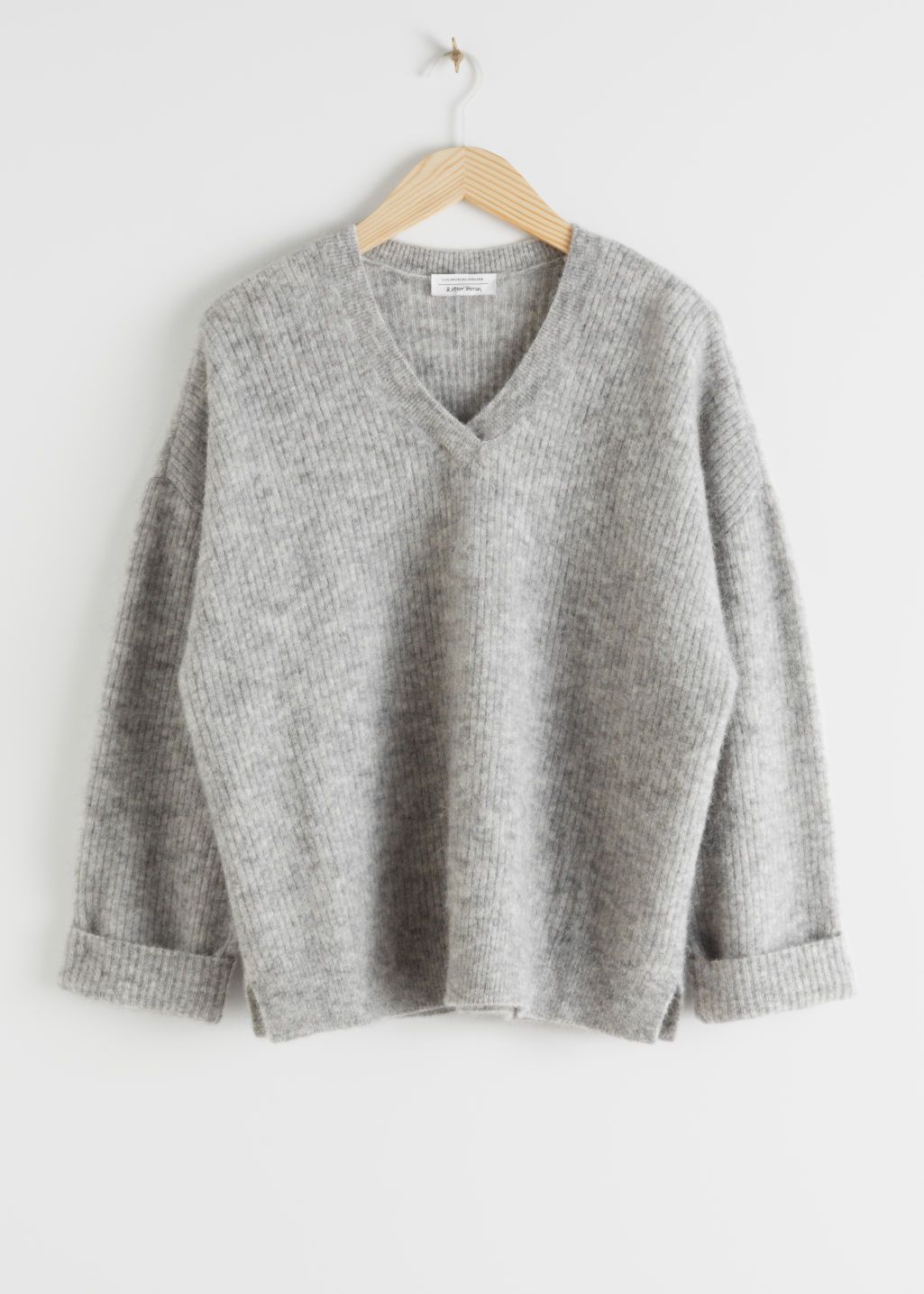 Oversized V-Neck Ribbed Sweater - Grey | & Other Stories (EU + UK)