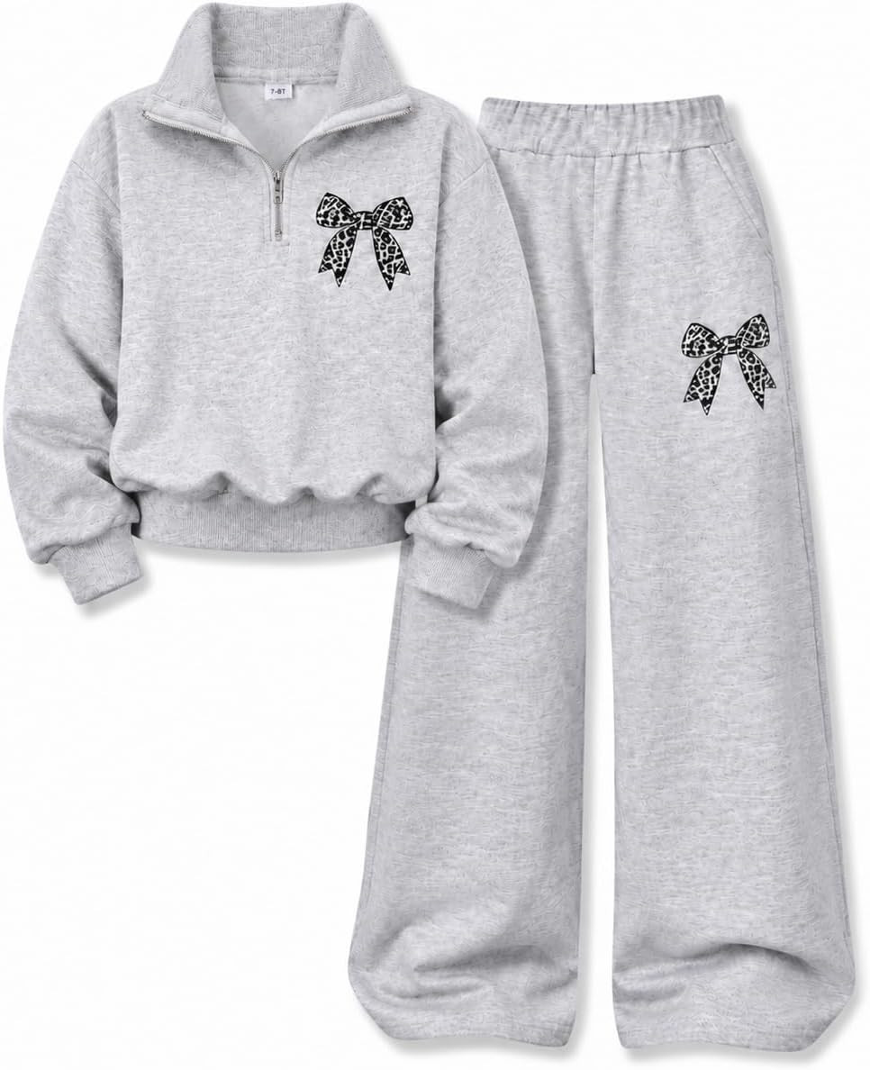 Tween Girls Clothes Long Sleeve BowBow Zip-Up Sweatshirt + Wide Leg Pants 2 Piece Outfit Set, Size 7-16Years | Amazon (US)
