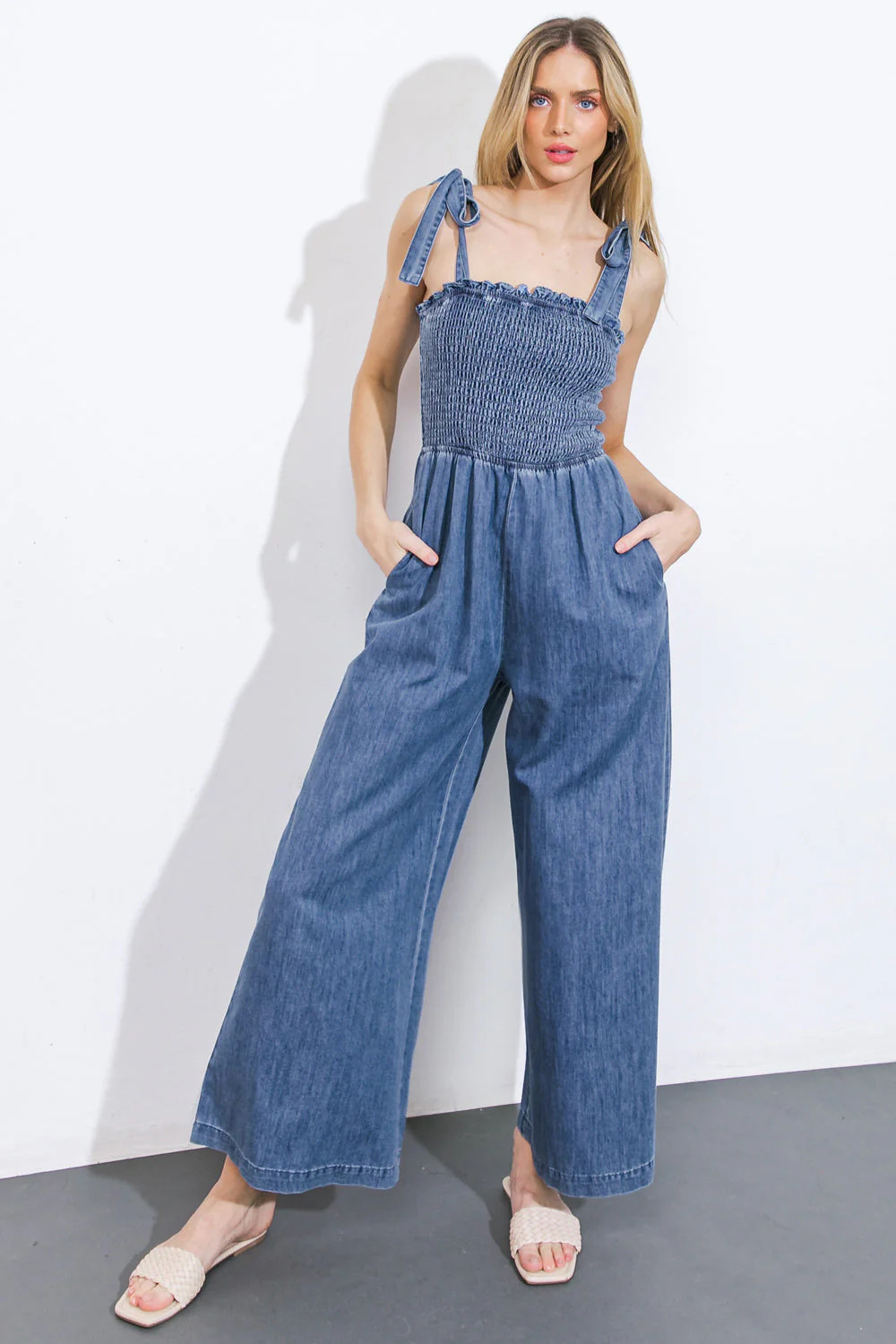 GETTING IT DONE DENIM JUMPSUIT MEDIUM INDIGO / M | Casual Chic Boutique