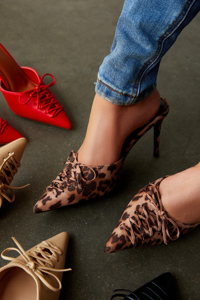 Miss Lola | Lina Leopard Pump Heel Mules | MISS LOLA