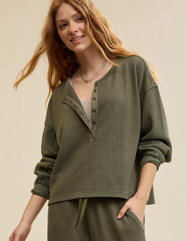 Aerie Waffle Henley Sweatshirt | Aerie