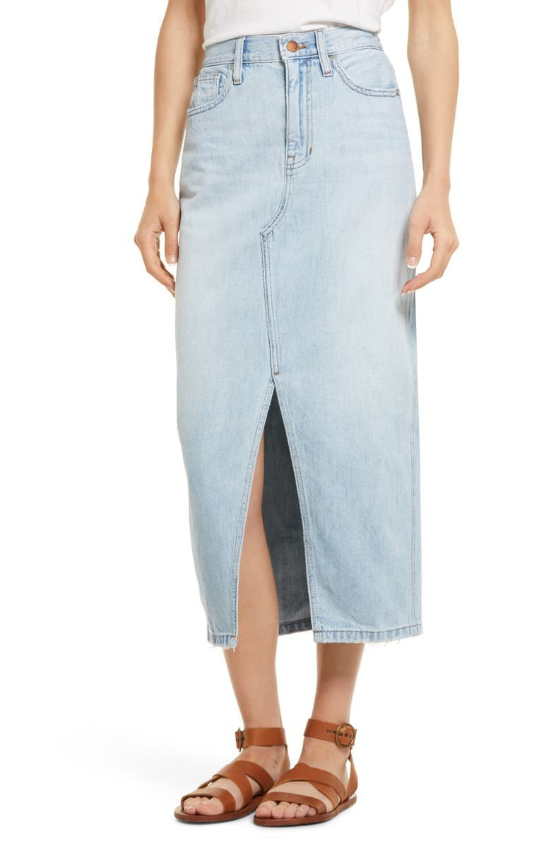Rigid Denim A-Line Midi Skirt | Nordstrom