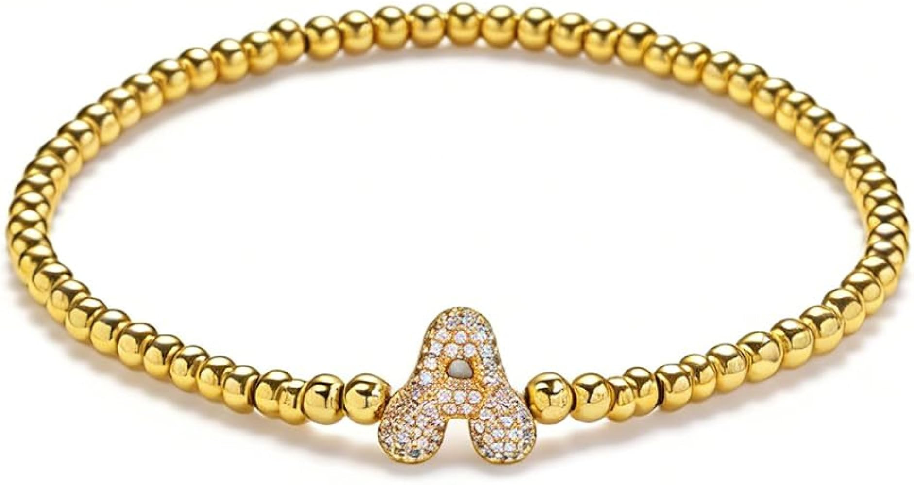 Bubble initial bracelets for women Trendy 18K gold plated Balloon Letter Alphabet A-Z Beaded Stre... | Amazon (US)