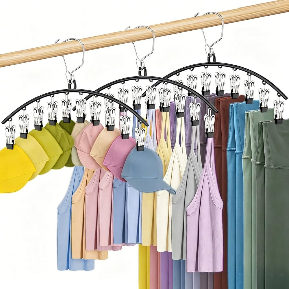 3 Pack Skirt Pants Hangers with Clips, Legging Organizer for Closet, Black | Amazon (US)