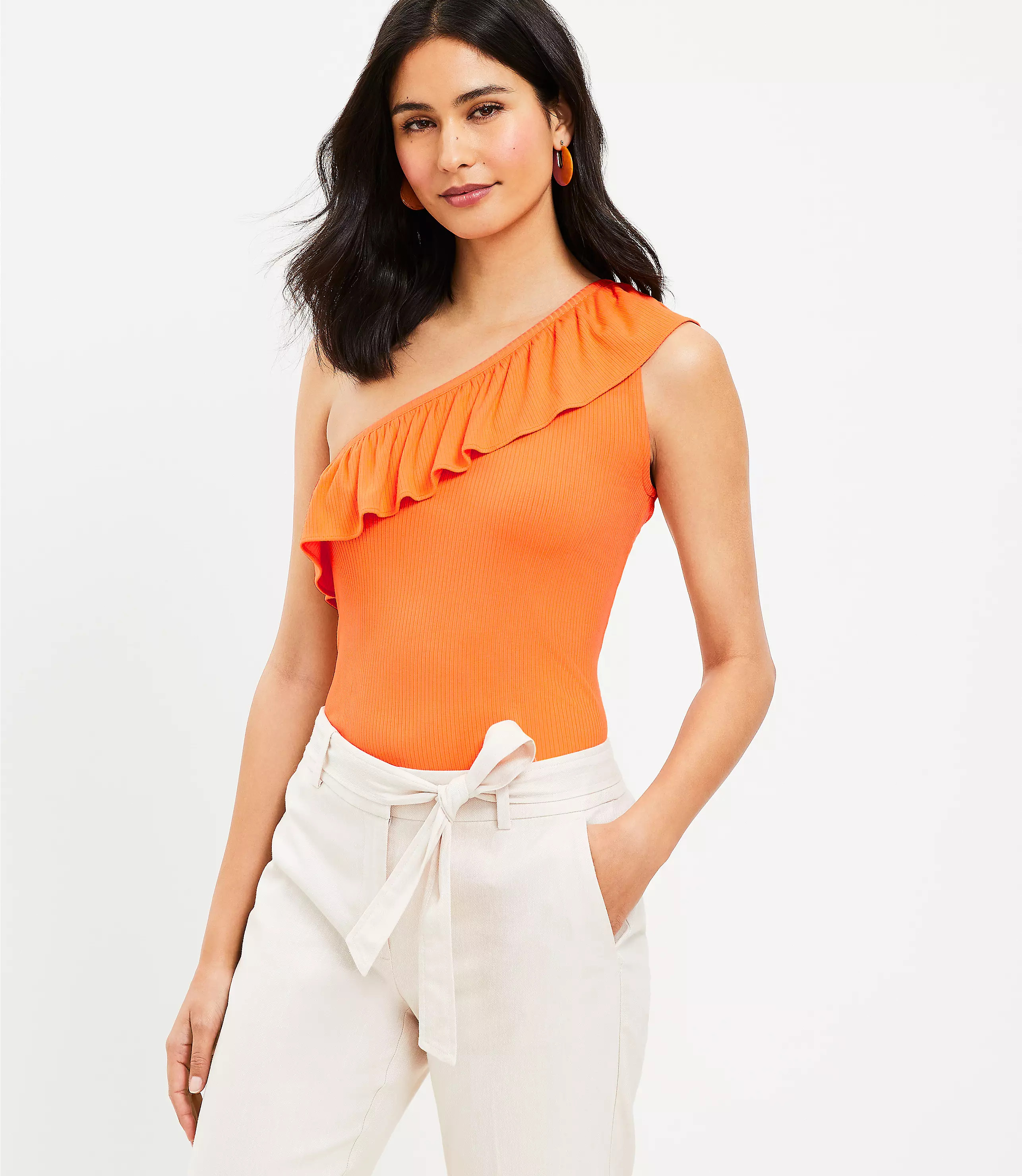 Ruffle Ribbed One Shoulder Tank Top | LOFT