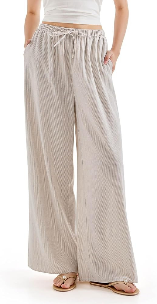 SUUKSESS Women Wide Leg Linen Pants with Pocket High Waisted Lounge Palazzo Pant | Amazon (US)