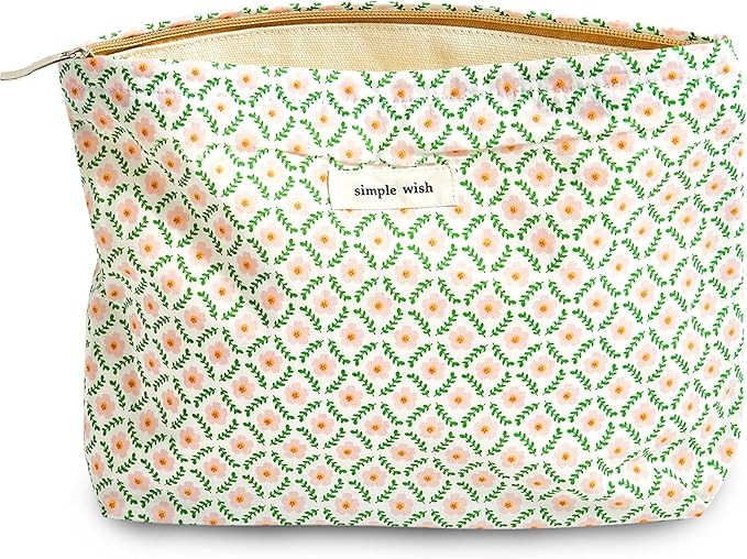 Makeup Bag Cosmetic bag Preppy Canvas Toiletry Bag for women Cute zipper pouch Organizer Travel a... | Amazon (US)