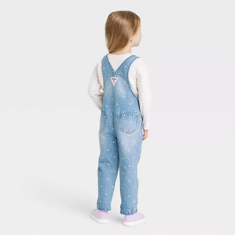 OshKosh B'gosh Toddler Girls' Heart Denim Overalls - Light Blue | Target
