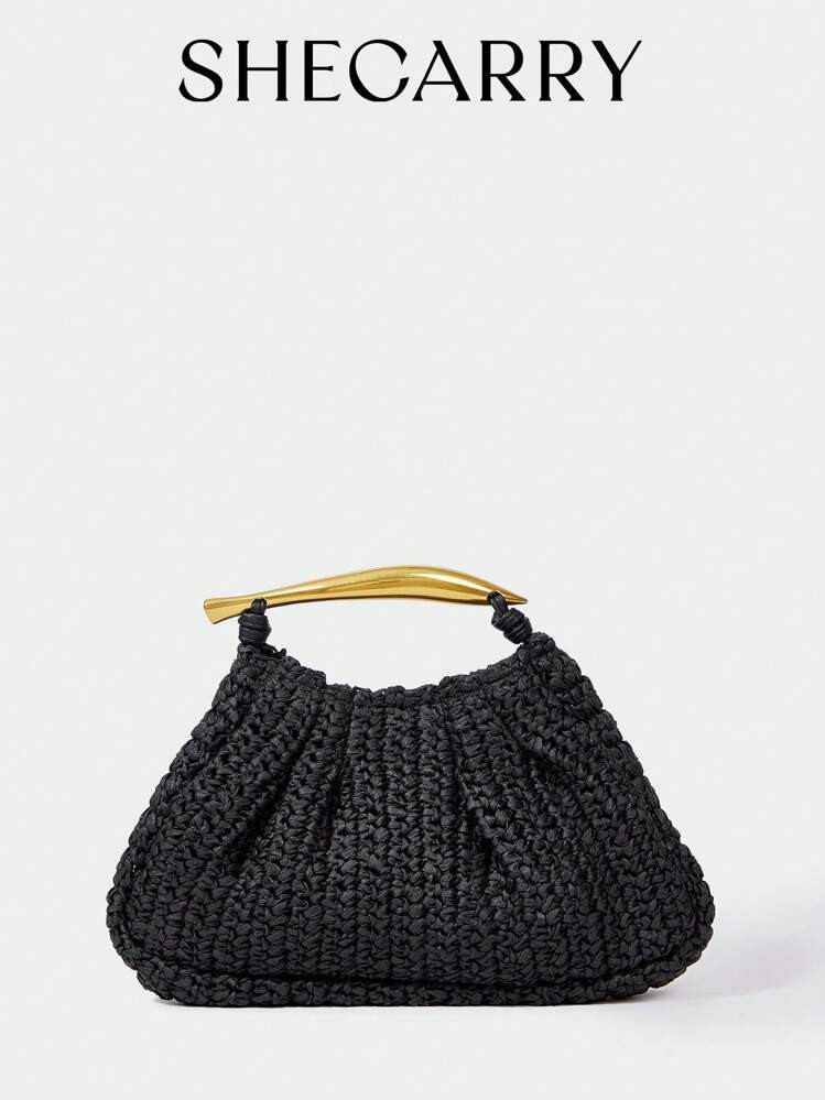 SHECARRY Women Plain Color Woven Tote Bag, Minimalist Fashion Casual Daily Handbag | SHEIN