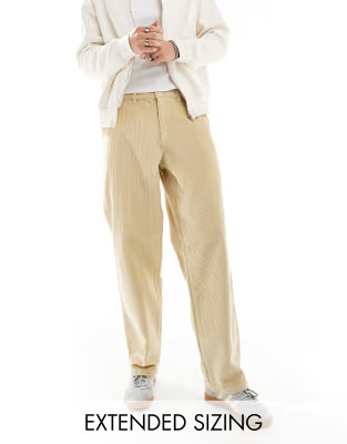 ASOS DESIGN baggy fit corduroy pants in stone | ASOS (Global)