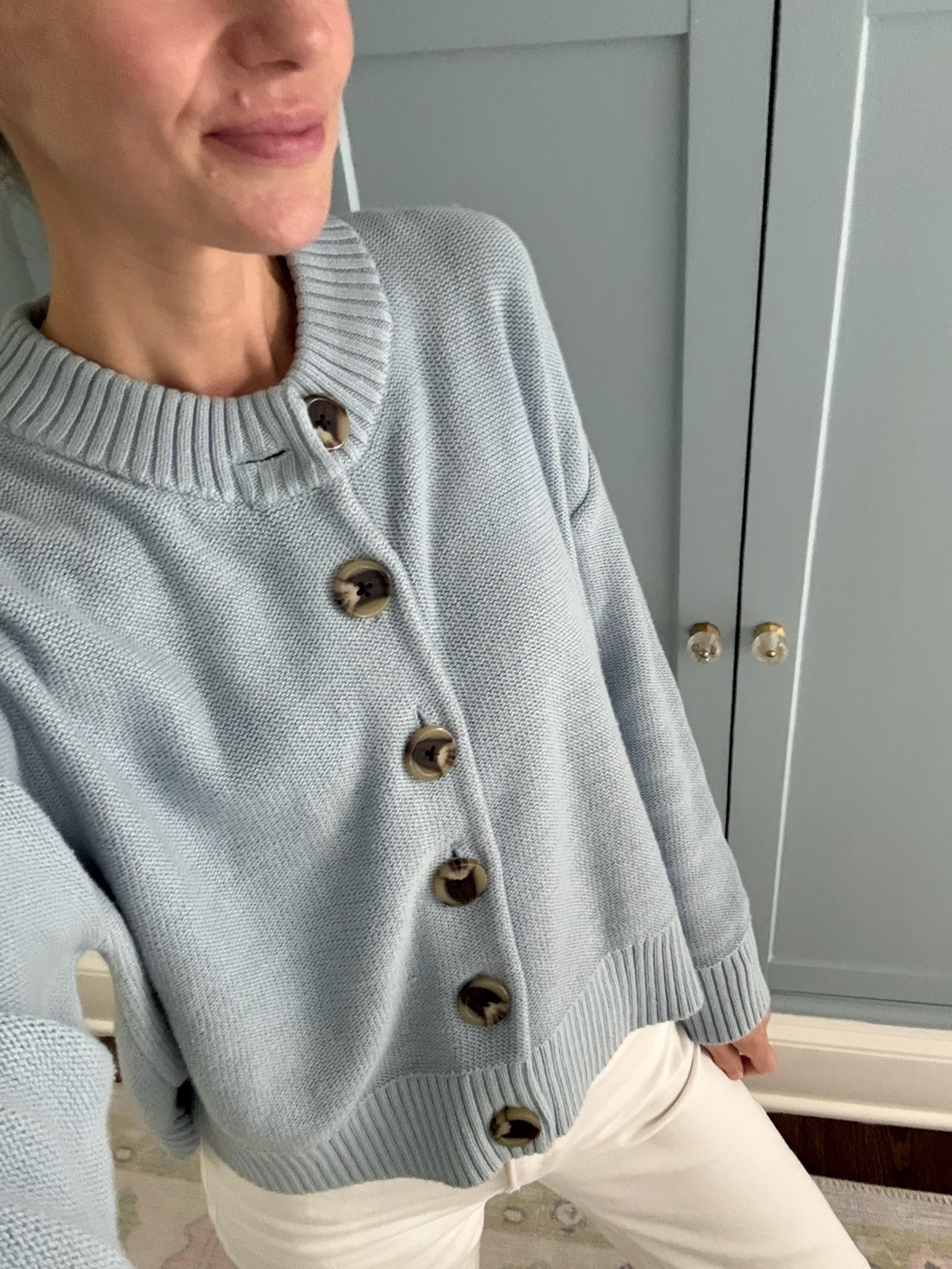 I have been reaching for the sweater over and over again the last several weeks. It’s 100% cotton and such high-quality for a great price.