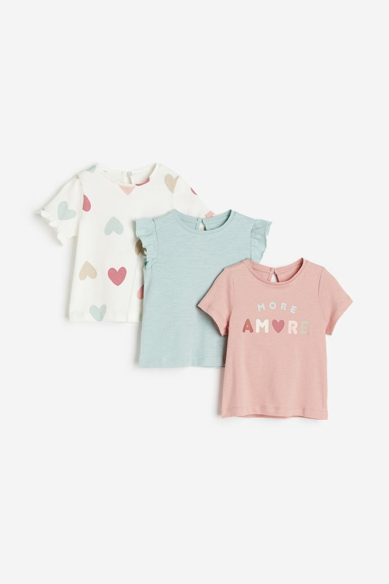 3-pack Cotton Jersey Tops - White/hearts - Kids | H&M US | H&M (US + CA)