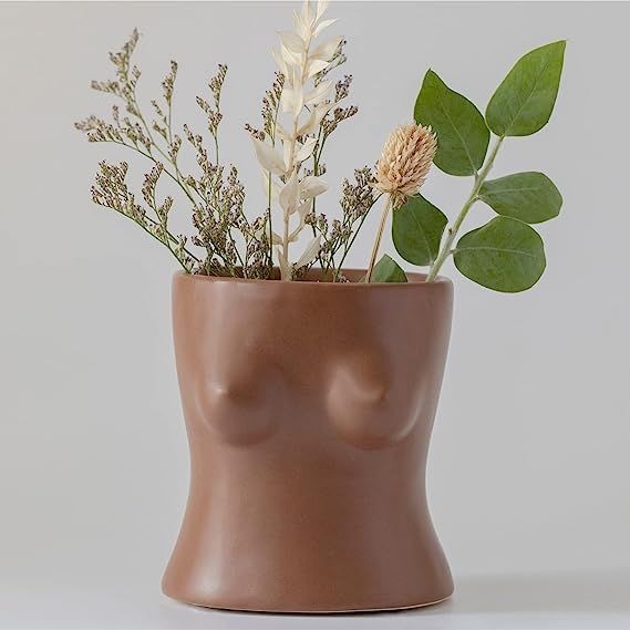 Boob Vase Body Planter Female Form, Ceramic Flower Vases w/Drainage Hole, Speckled Matte Brown Ce... | Amazon (US)
